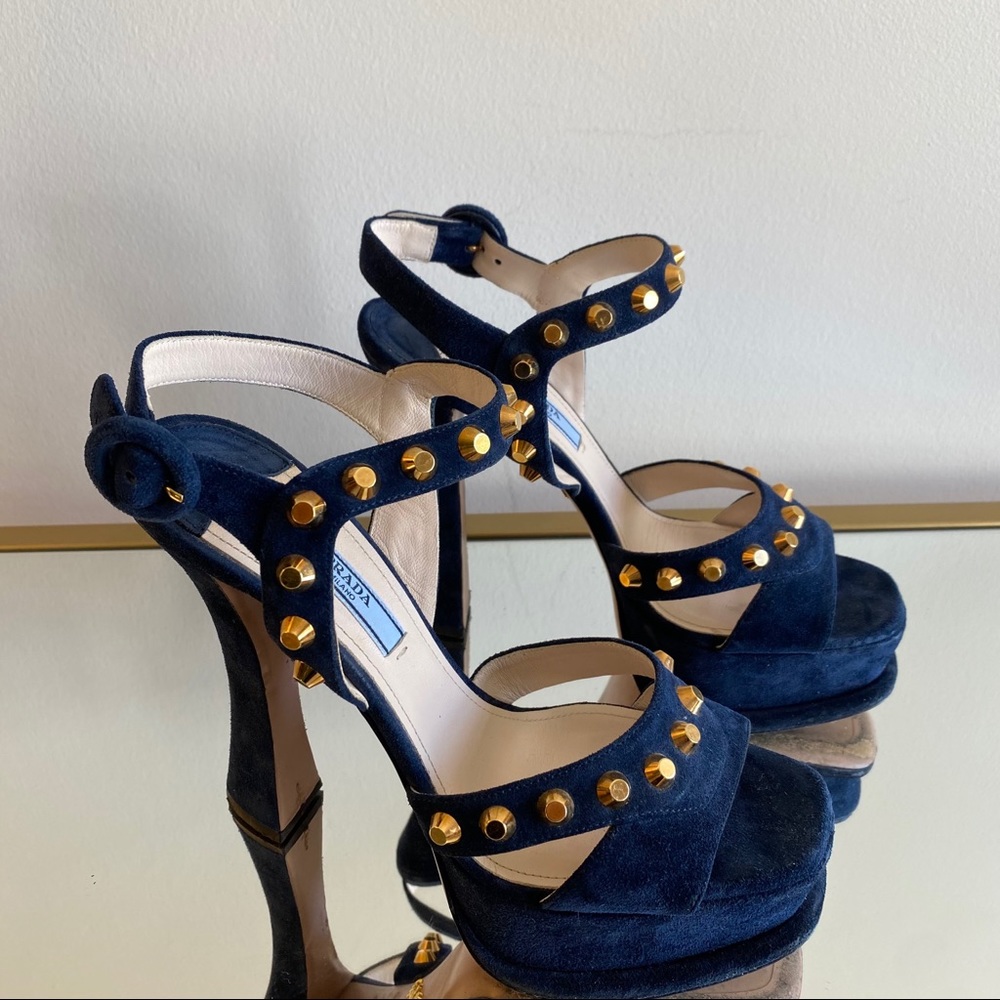 Authentic suede Prada Heels with gold studs